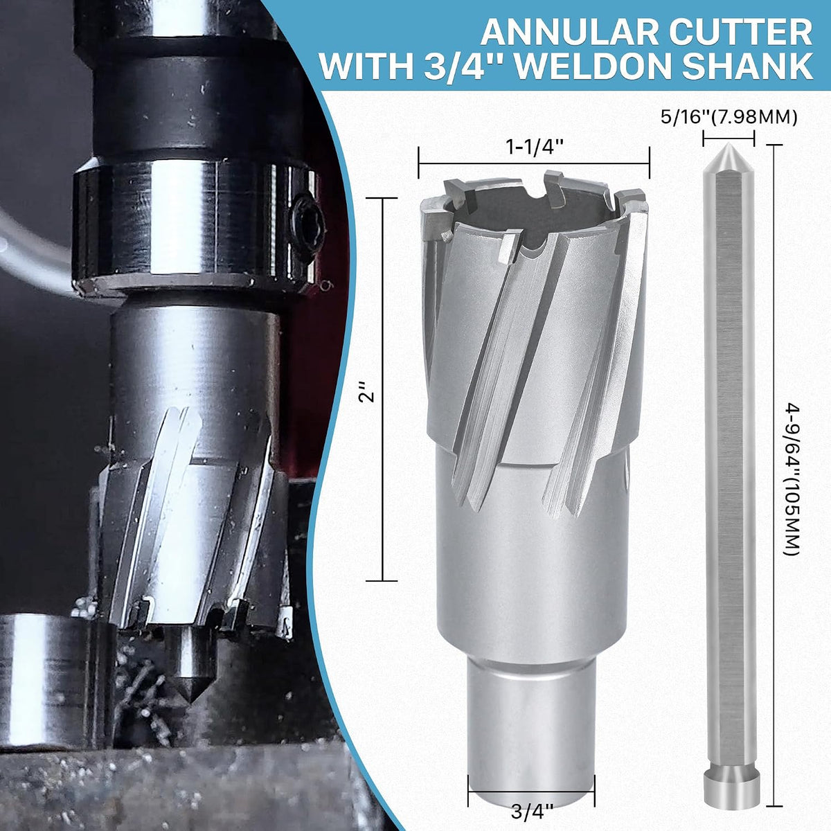 KEENTECH Carbide-Tipped Annular Cutter 1-1/4" Diameter x 2" Depth