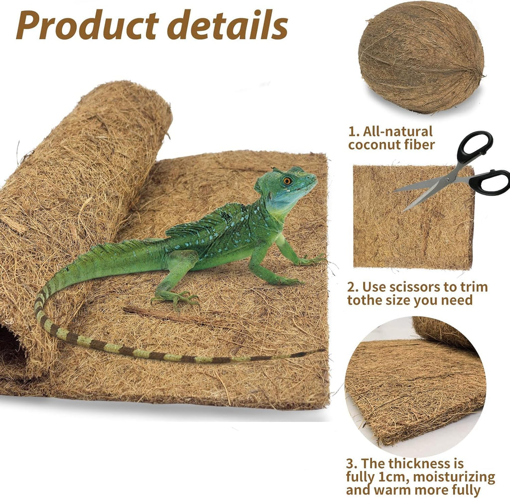 PIVBY 2 PCS Reptile Carpet, Natural Coco Coir Mat (19.6" x 11.7"), Coconut Fiber Substrate Pet Terrarium Liner for