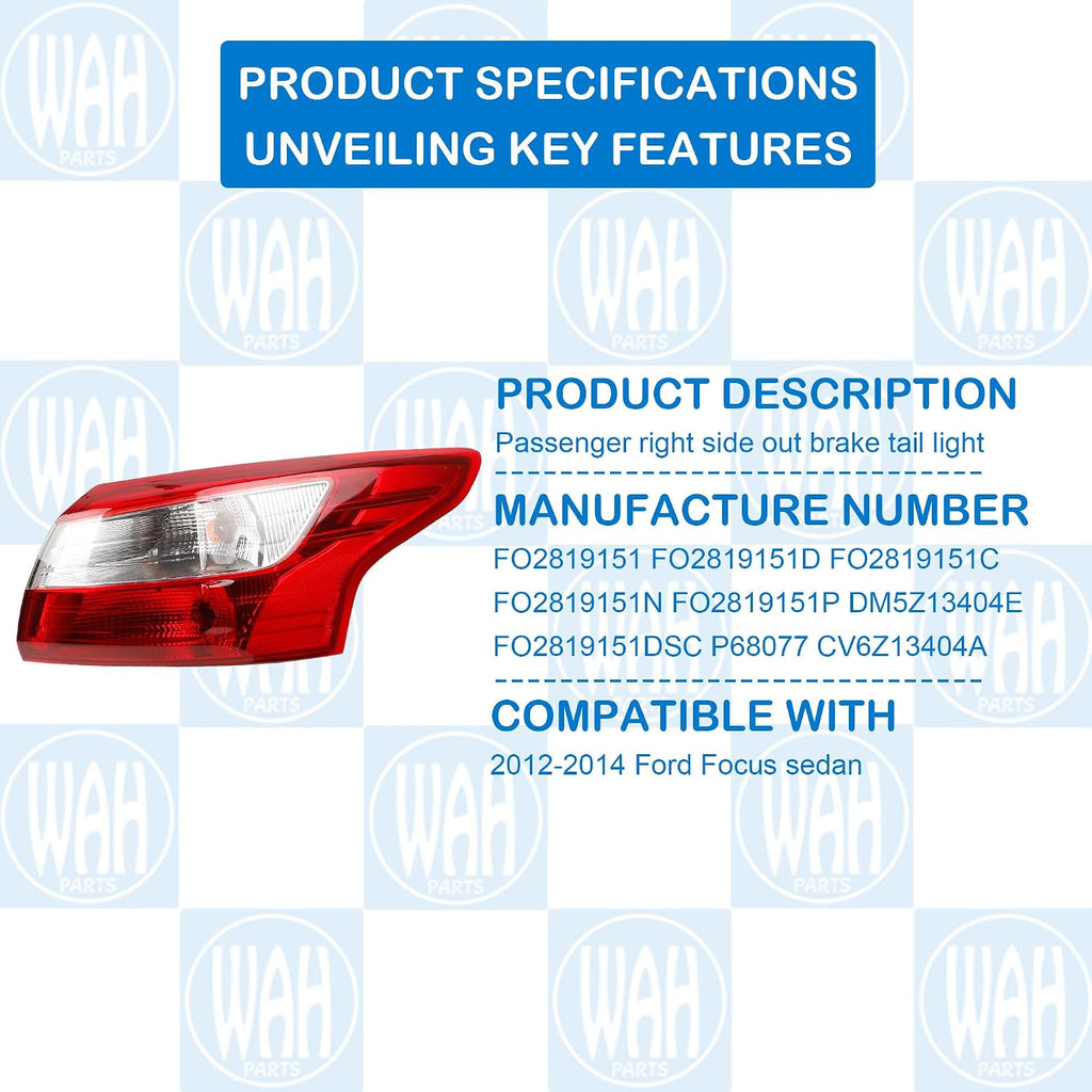 Passenger Right Side Tail Light Compatible With Ford Focus Sedan