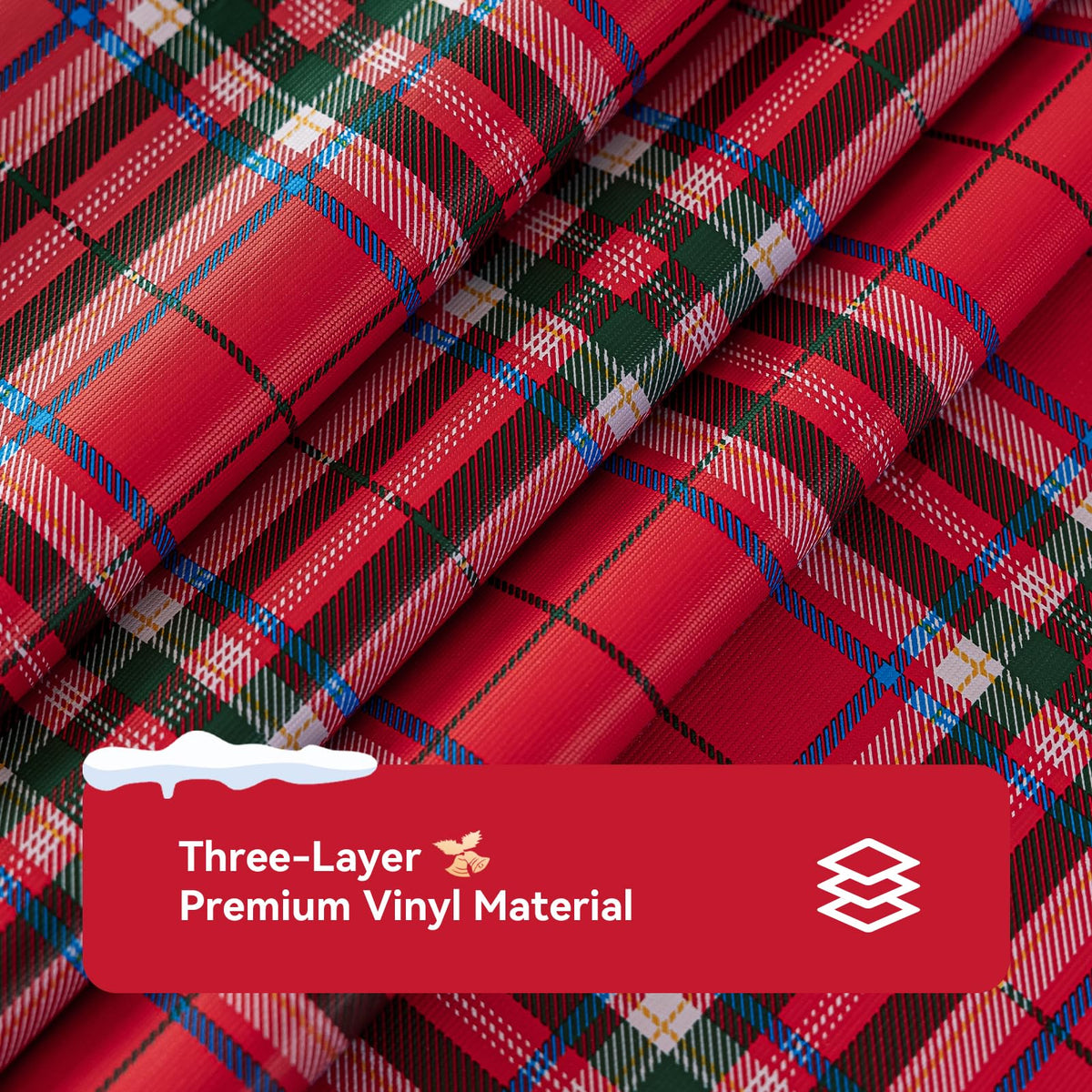Christmas Plaid Vinyl Tablecloth, Rectangle 54 x 78, Red