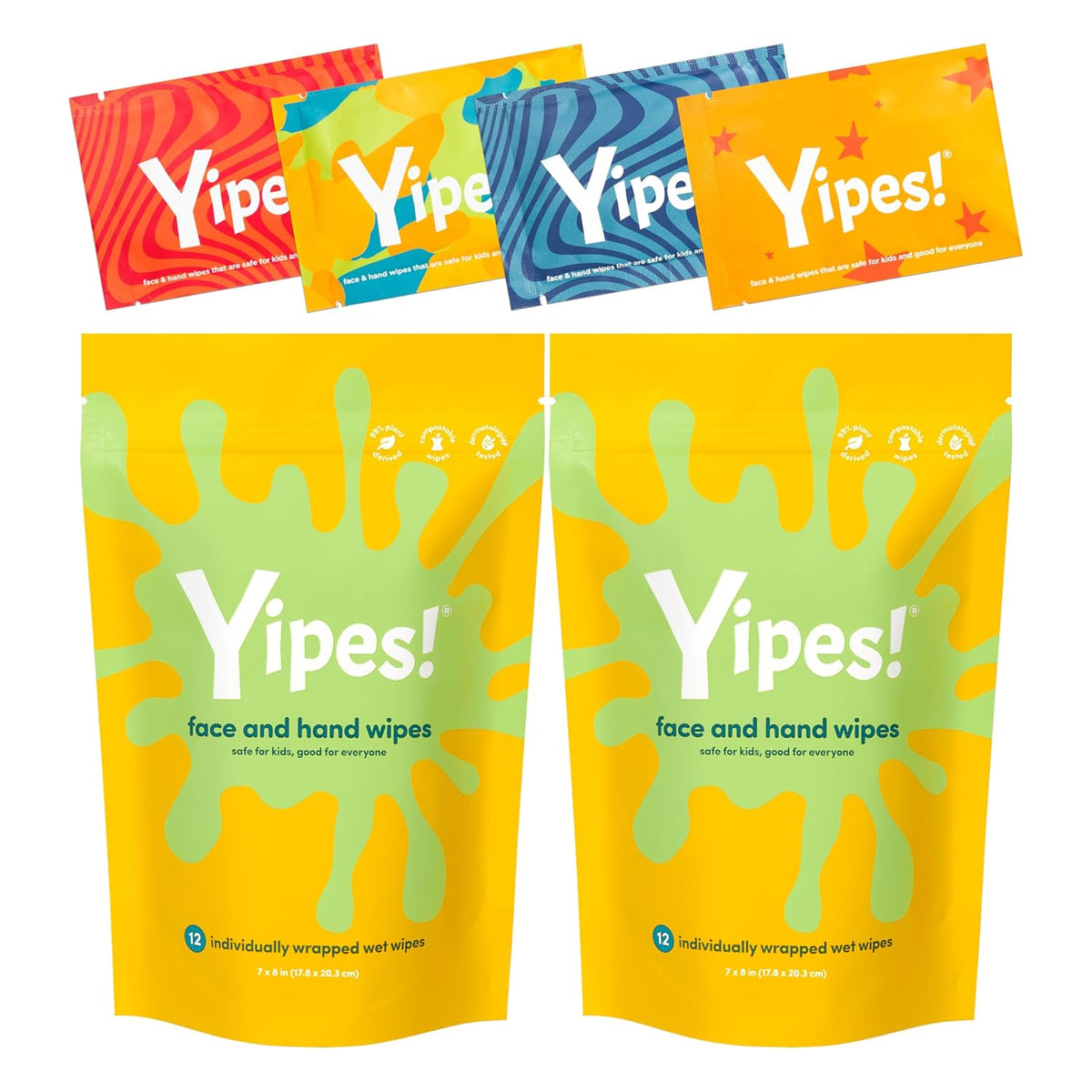 Yipes! Kids Face and Hand Wipes | Compostable Wet Wipes for Sensitive Skin | Individually Wrapped | Classroom Must
