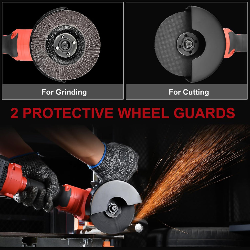 Cordless Angle Grinder 4-1/2 inch, 21V Battery Grinder Kit, Power Electric Cut Off Tool, Brushless Motor, 2x4.0Ah