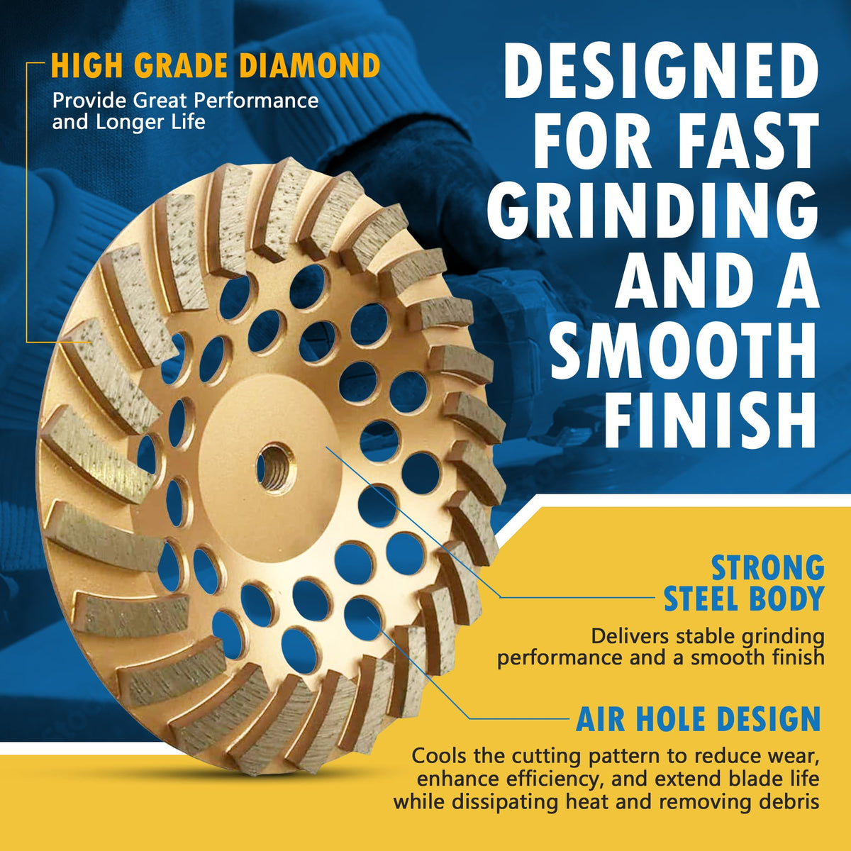 4.5" Diamond Grinding Wheel for Concrete Masonry 9 Segments 5/8"-11