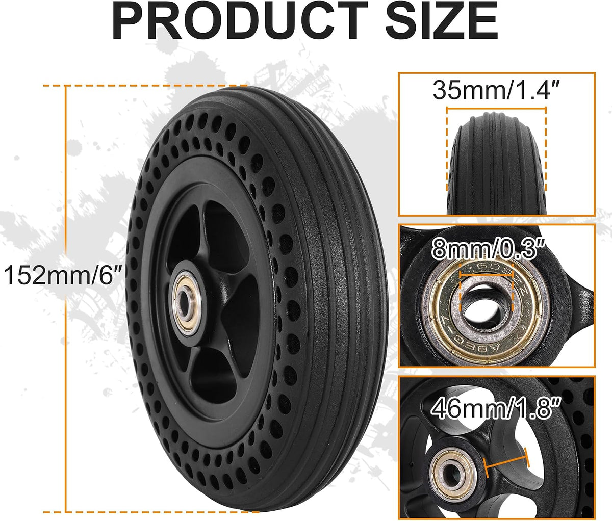 6 Inch Wheelchair Wheel Replacement Tire, 6"x1.4" Solid Tire Wheel Assembly