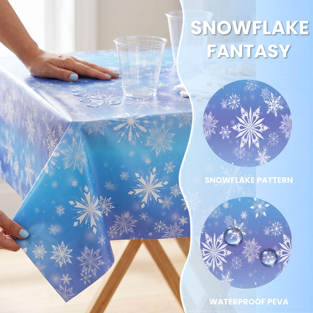 100FT x 54IN Snowflake Plastic Tablecloth Roll with Slide Cutter Box