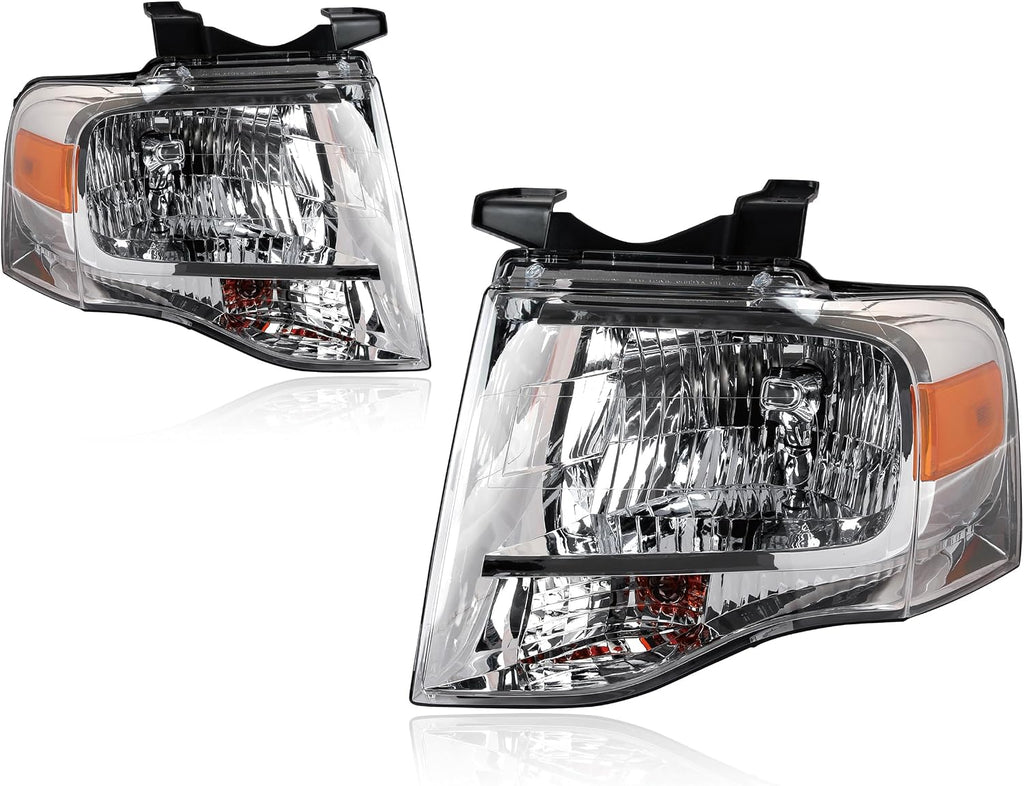 Pair Chrome Headlights Compatible with 2007-2014 Ford Expedition