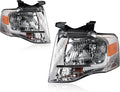 Pair Chrome Headlights Compatible with 2007-2014 Ford Expedition