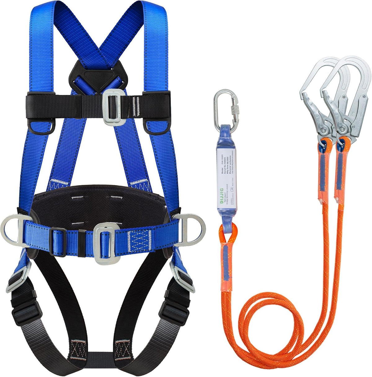 Full Body Safety Harness Kit OSHA/ANSI Compliant for Roofing | Includes internal shock-absorbing lanyard, orange