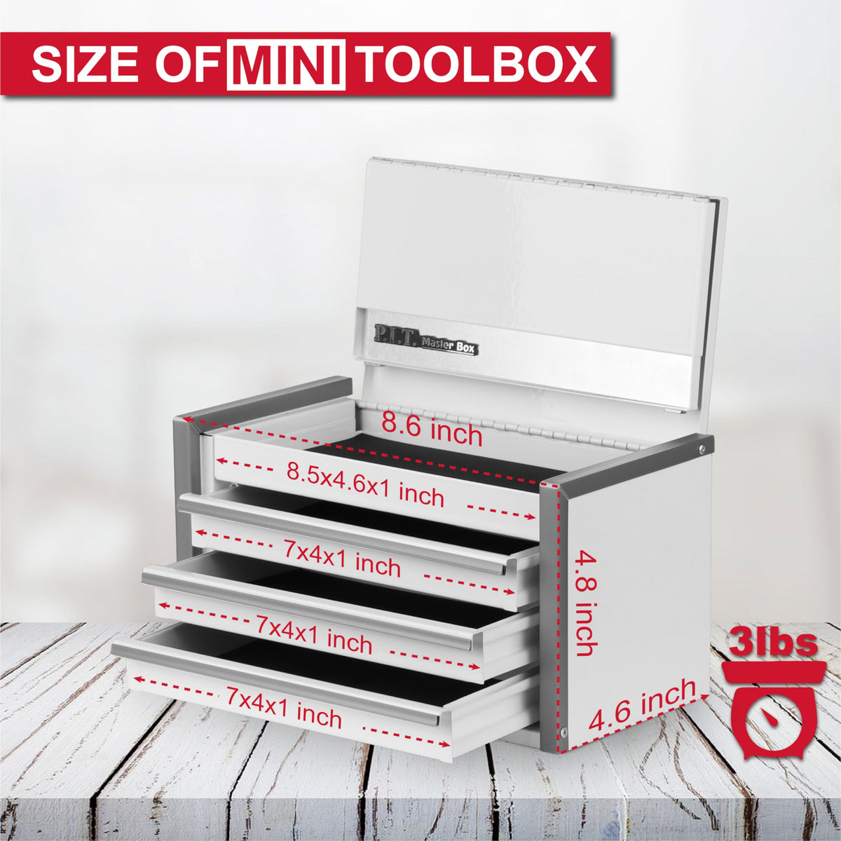 Mini Tool Box,3 Drawers Small Metal Toolbox for Tools Storage,White
