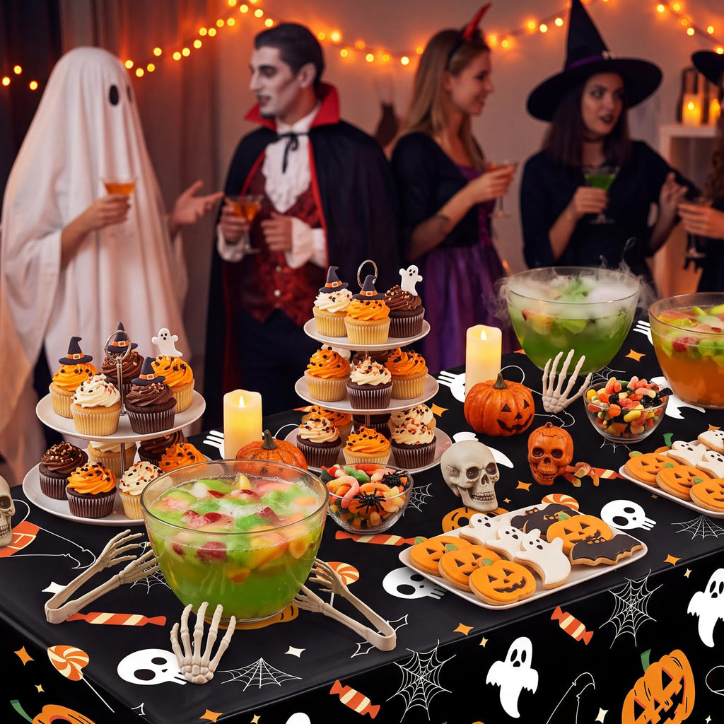 6 Pack Halloween Tablecloth, 54" x 108" Rectangular Plastic Halloween Pumpkin Ghost Table Cloth Large Size Halloween
