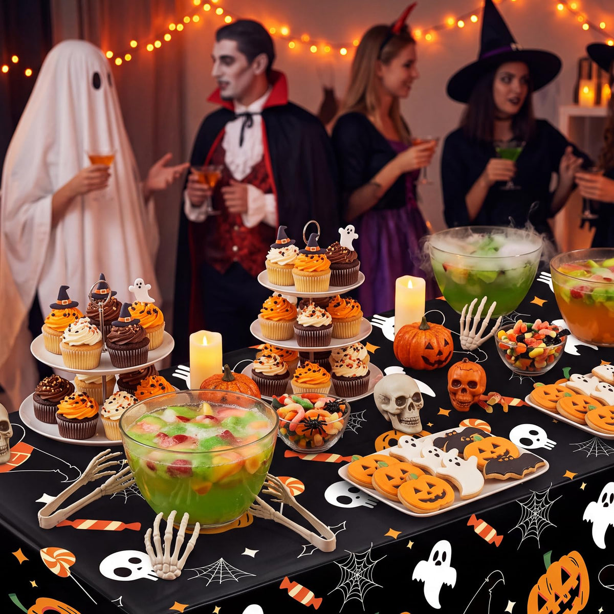 6 Pack Halloween Tablecloth, 54" x 108" Rectangular Plastic Halloween Pumpkin Ghost Table Cloth Large Size Halloween