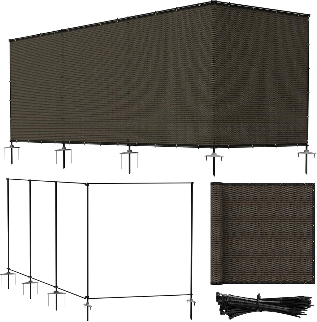 6'x24' Outdoor Privacy Screen Freestanding with Iron Poles and Stakes, Temporary Dog Fencing, Backyard Divider, Metal