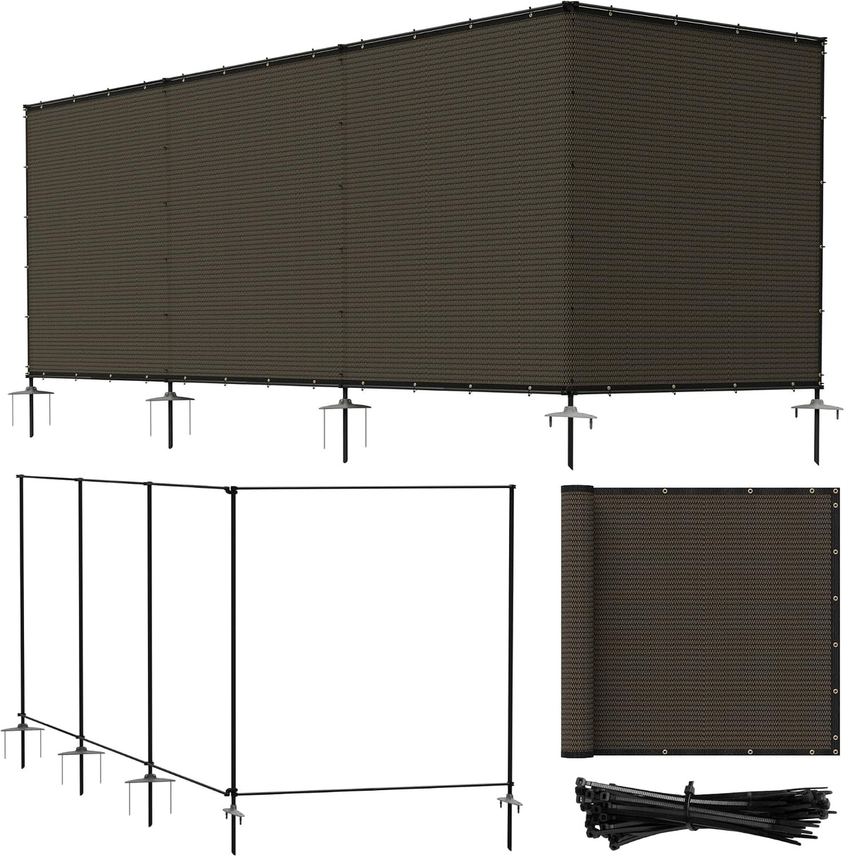 6'x24' Outdoor Privacy Screen Freestanding with Iron Poles and Stakes, Temporary Dog Fencing, Backyard Divider, Metal