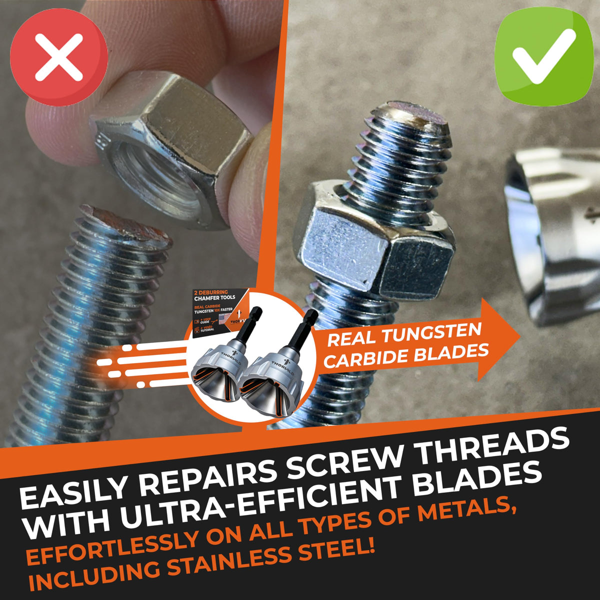 THORVALD 2X Deburring External Chamfer Tool with Tungsten Carbide Blade - Deburr Tool for All Thread, All Metal Rod, Pipe, PVC, 3D Printing - 1/8" to 3/4" Diameter (3~19mm) User Guide + Video Tutorial