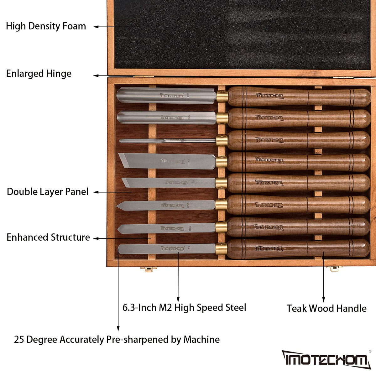 IMOTECHOM 8-Piece HSS Wood Turning Lathe Chisel Tools Set, Teak Handles