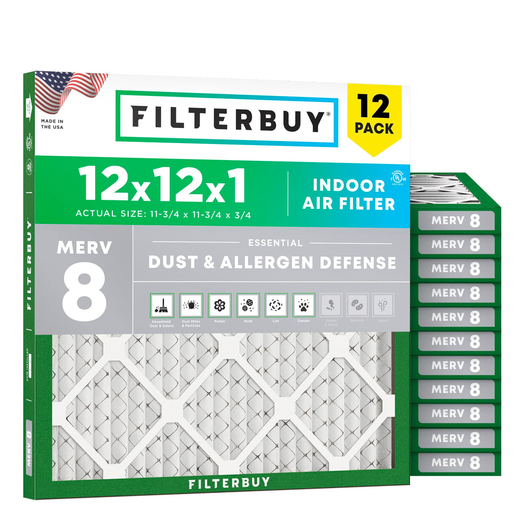 12x12x1 Air Filter MERV 8 Dust & Allergy Defense (12-Pack)