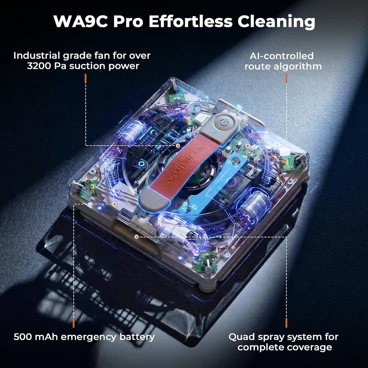WA9C Pro Window Cleaning Robot, 4-Nozzle Dual Spray, 6 Cleaning Modes
