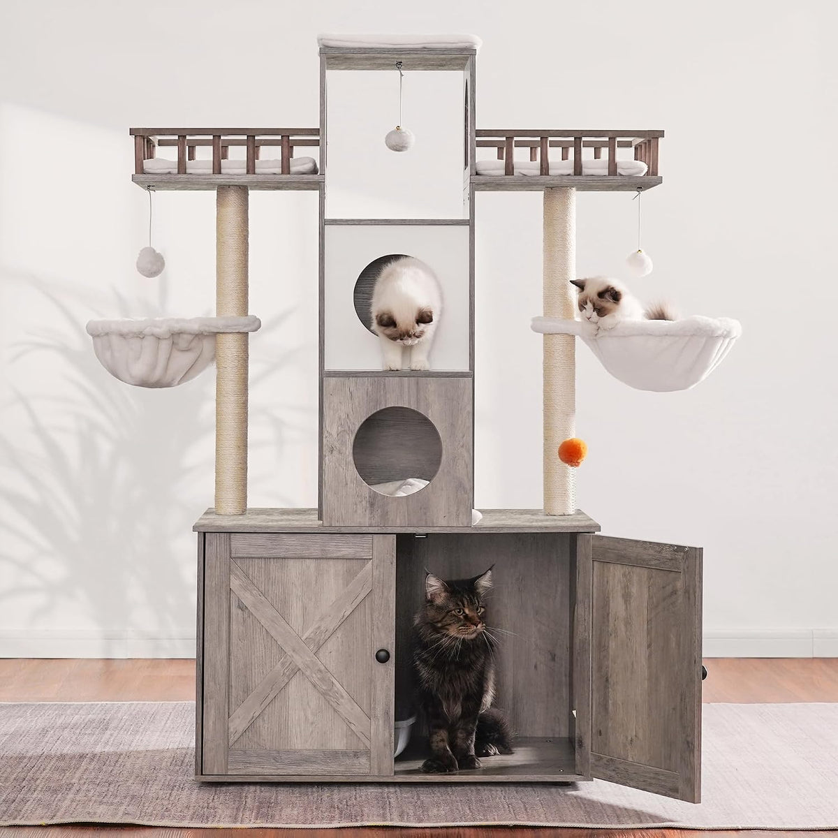 Cat Tree with Litter Box Enclosure for Indoor Big Cat HCT110SG