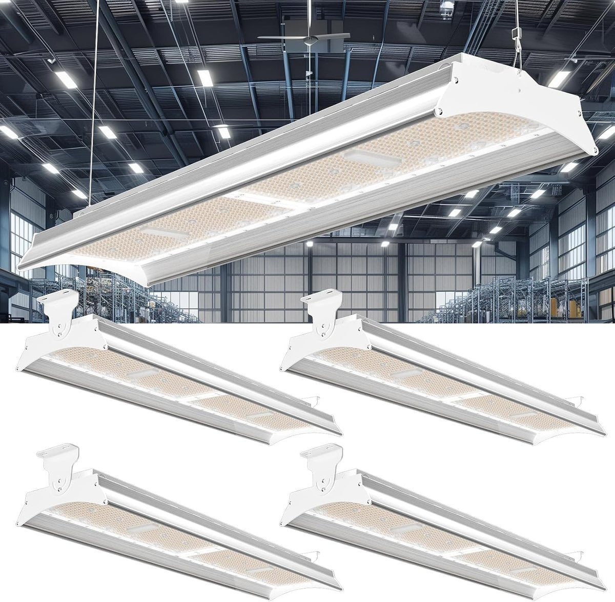 Lightdot 500W Linear LED High Bay Shop Lights, 4 Pack ETL Certified