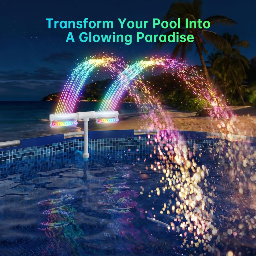 LED Pool Fountain with Remote, Rechargeable Waterfall Spray | For Inground & Above Ground Pools, Fits 1.73" & 3.2"