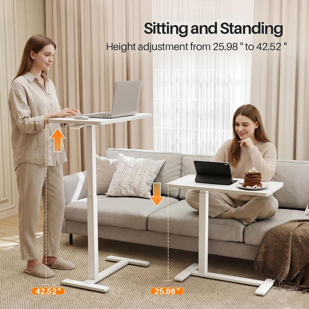 Over Bed Table with Wheels, Height Adjustable Hospital Bedside Table