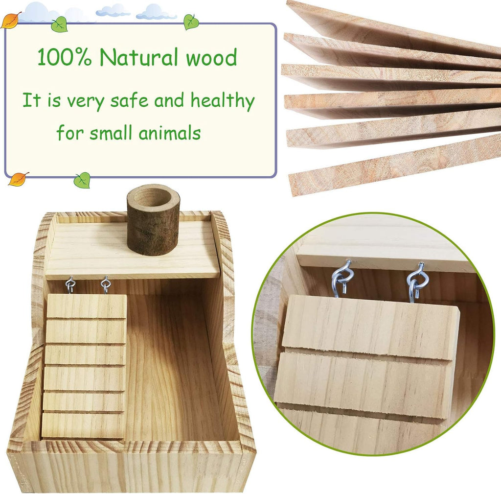Hamster Sand Bath Box Wooden Small Animals Shower Room Chinchilla Digging Sand Bathtub Container with Climbing Ladder