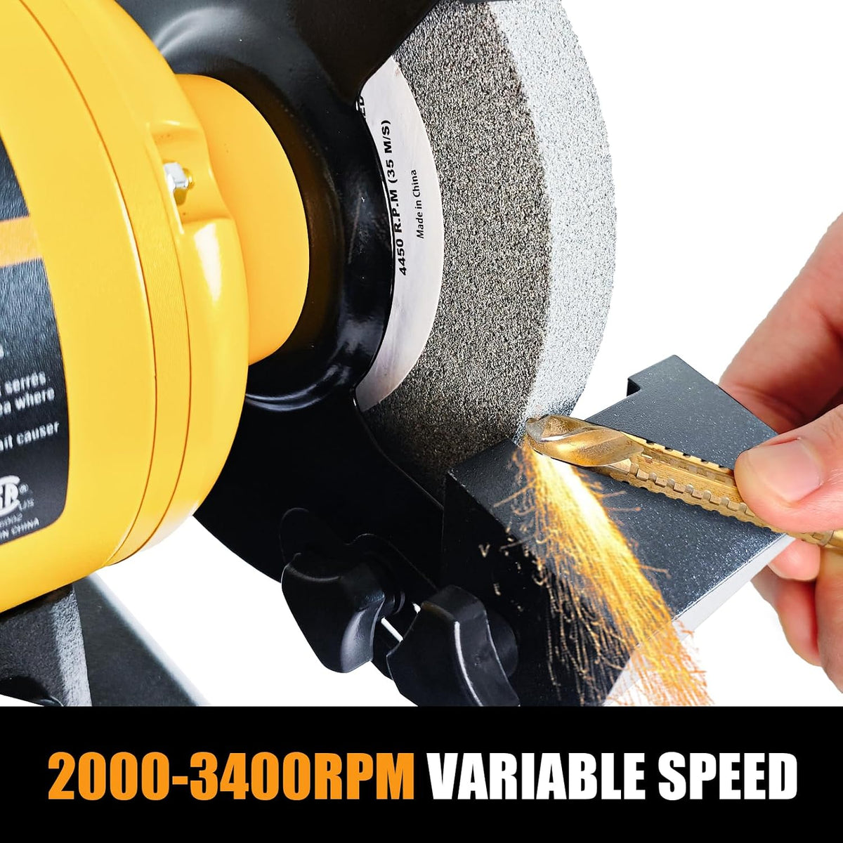 6" 2.5A Variable Speed Bench Grinder for Sharpening,2000–3400 RPM | Table Grinder with 36&60 Grit AO