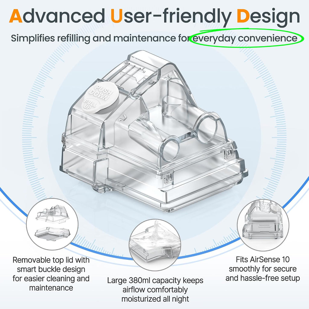 2 Packs Water Chamber for Airsense 10 & Aircurve 10, Leak-Free & Consistent Humidity Replacement CPAP Water Chamber with Top-Fill Port Technology, HumidAir Water Tank for ResMed Airsense 10 Supplies