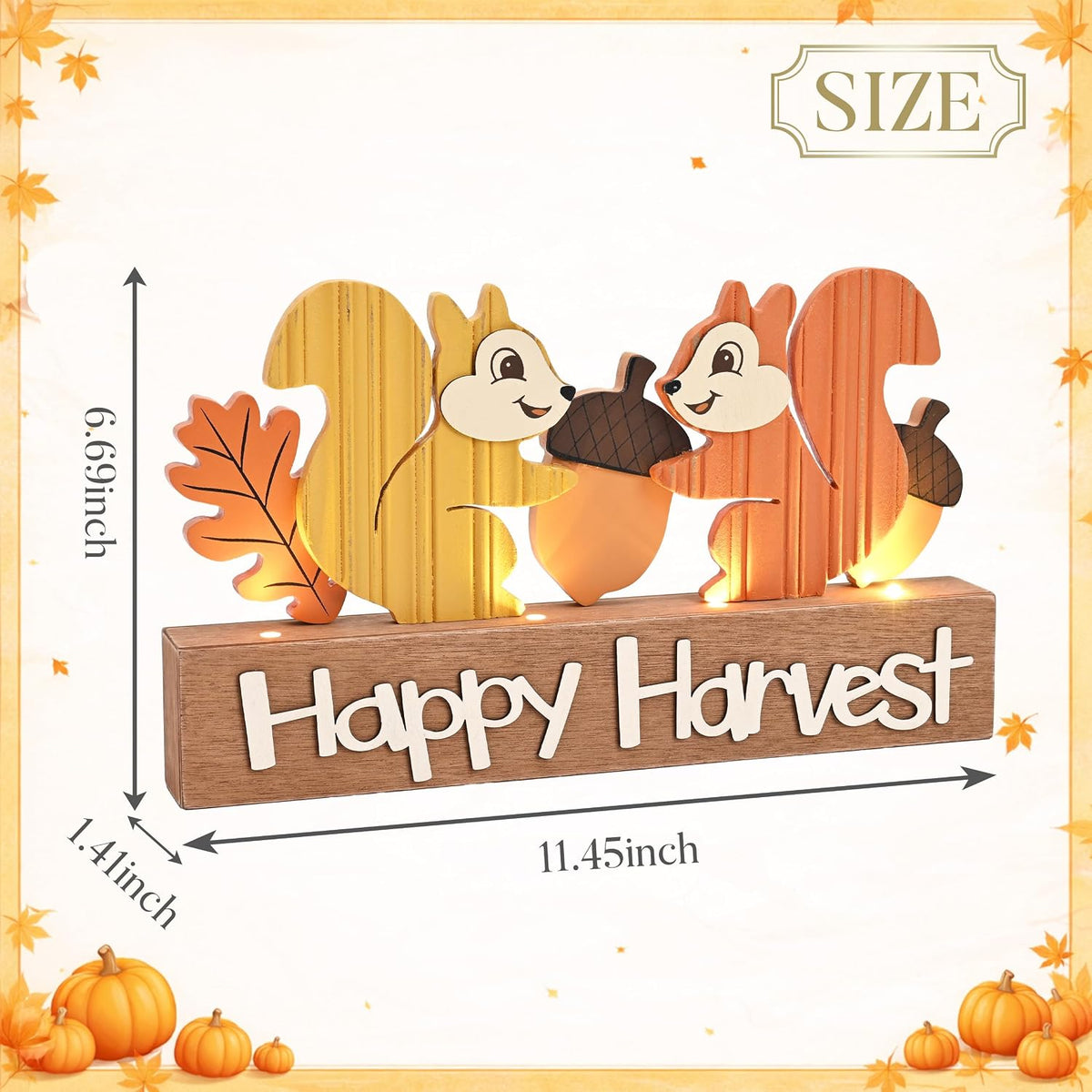 Fall Decorations for Home with LED Lights, Lighted Fall Decor Featuring Squirrel, Acorns and Oak Leaves, Autumn