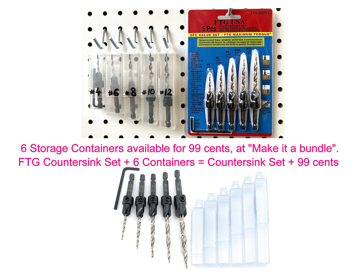 FTG USA 5 Pc #4#6#8#10#12 Countersink Drill Bit Set, Tapered Bits