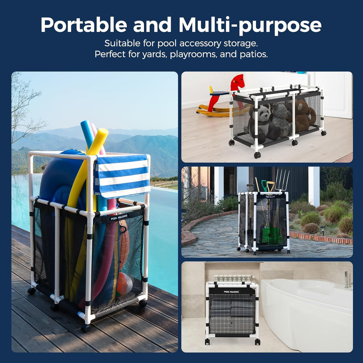 90-Gallon Pool Storage Bin for Swim Gear, Mini Plus Style | UV & Tear-Resistant Textilene, Easy Setup, Pool Toys
