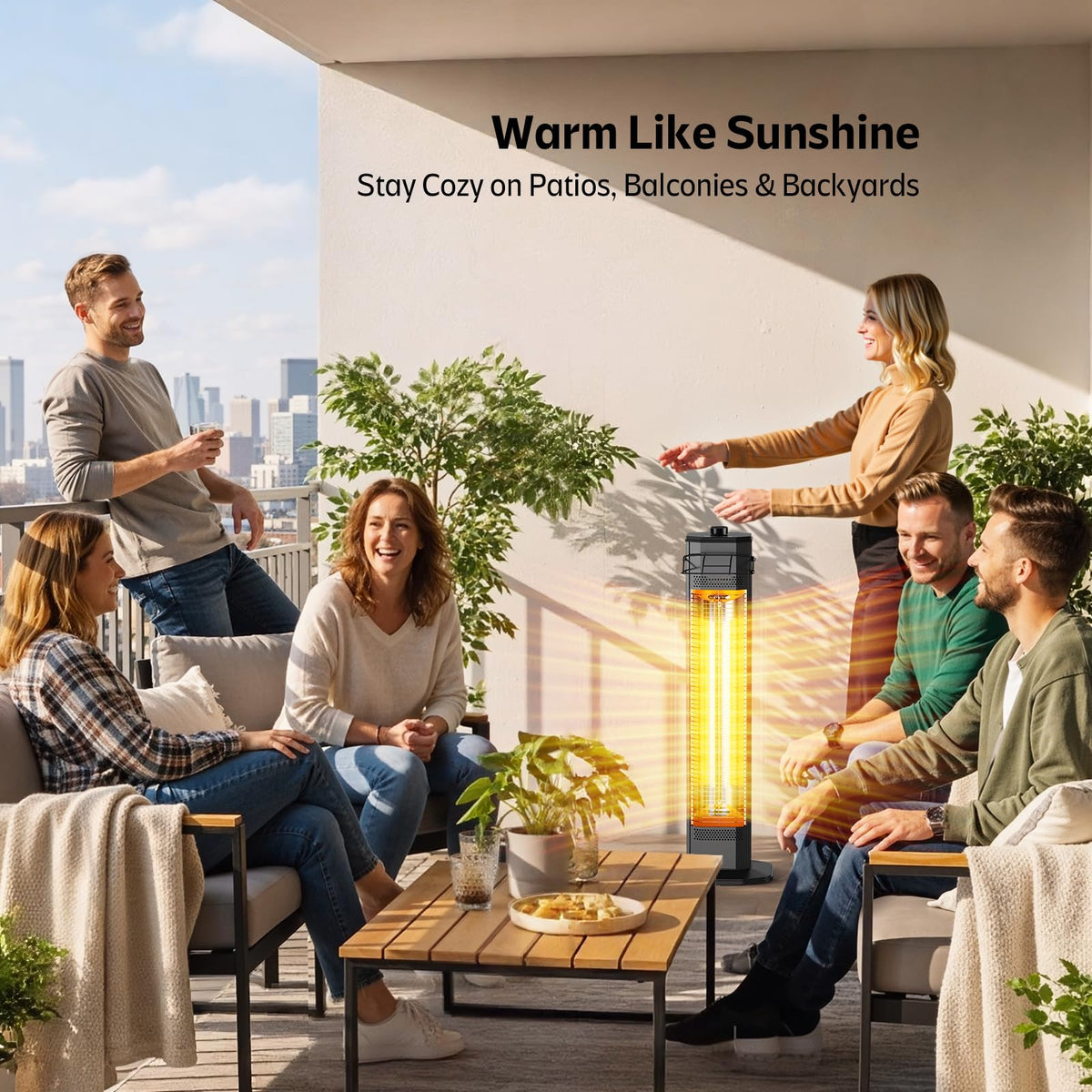 Outdoor Electric Patio Heater, 34-inch 1500W Infrared Tower Heater with Instant Heating, Tip-Over & Overheat