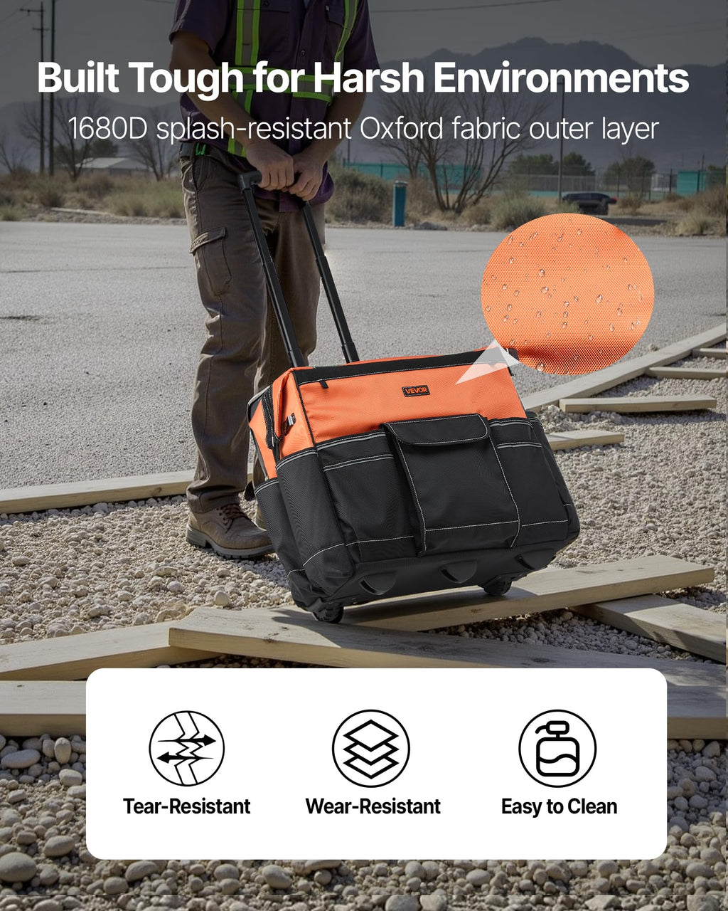 20" Rolling Tool Bag, 110 lbs Load Capacity, 27 Pockets Heavy Duty Roller Tool Bag on Wheels, Adjustable Telescoping