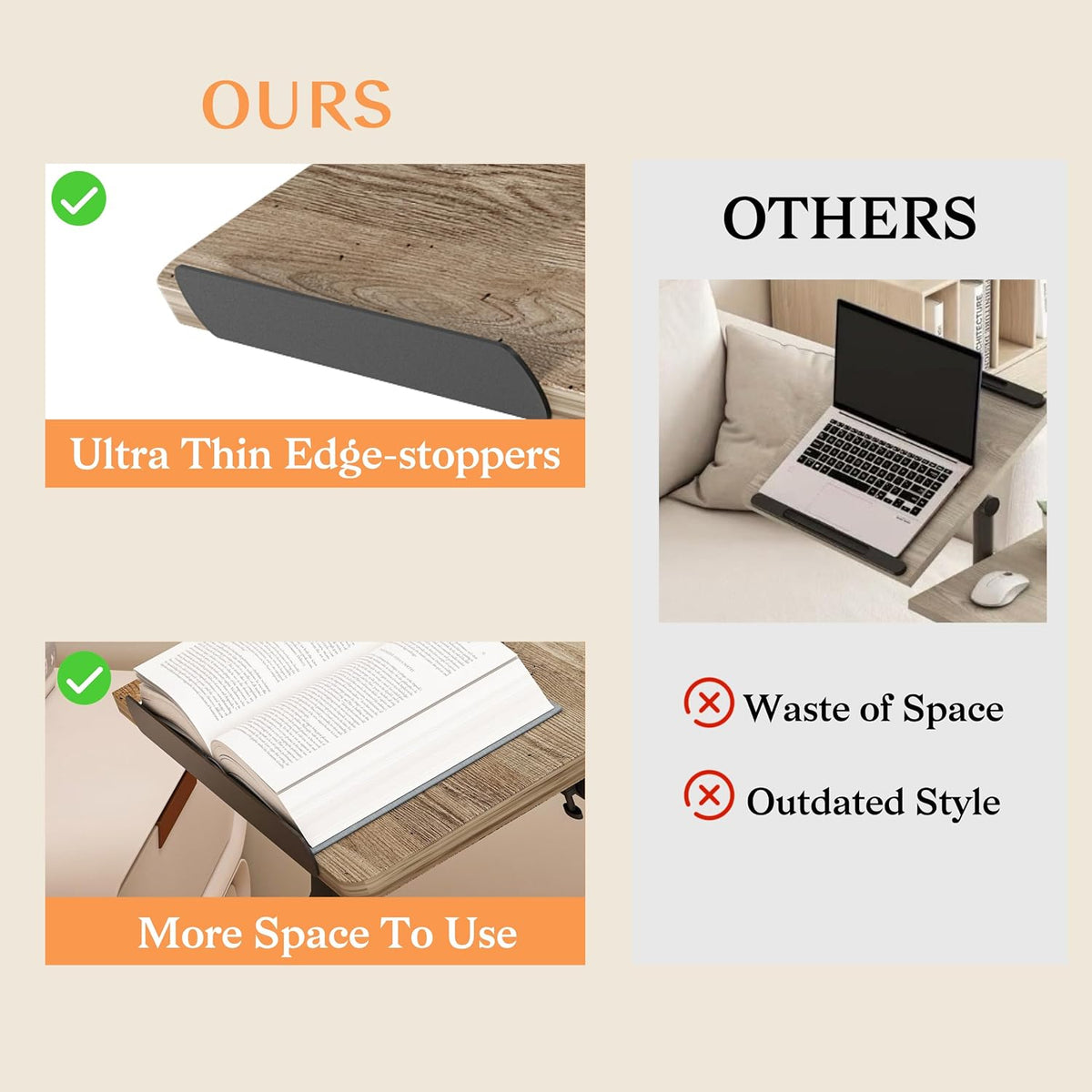 Beside Desk Overbed Table with Wheels Adjustable Height Over Bed Table Rolling Hospital Laptop Stand for Couch Tray