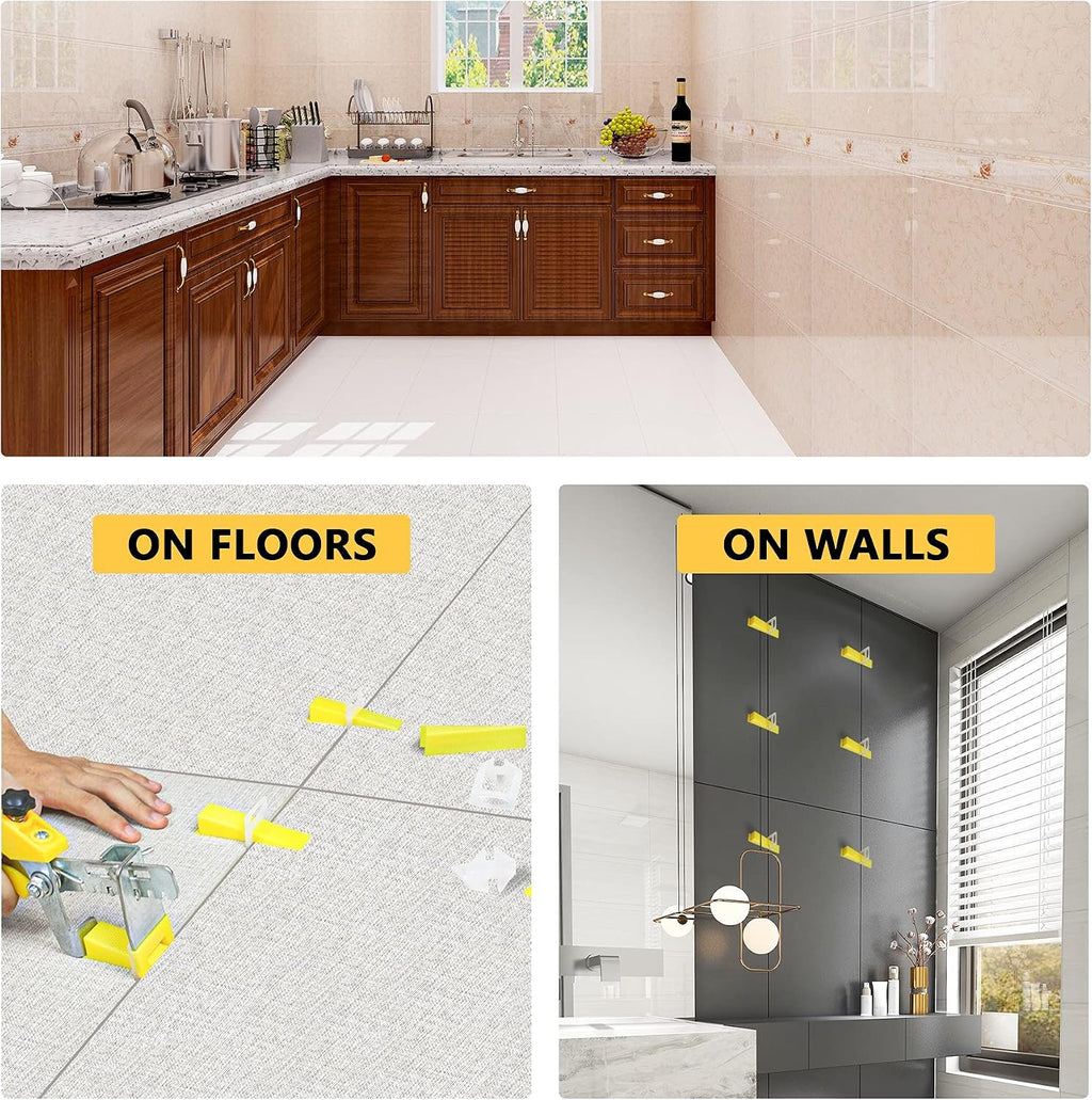 1/8 Inch Tile Leveling System with Tile Plier - 300Pcs Tile Spacers Clips, 100-piece Reusable Wedges - Tile