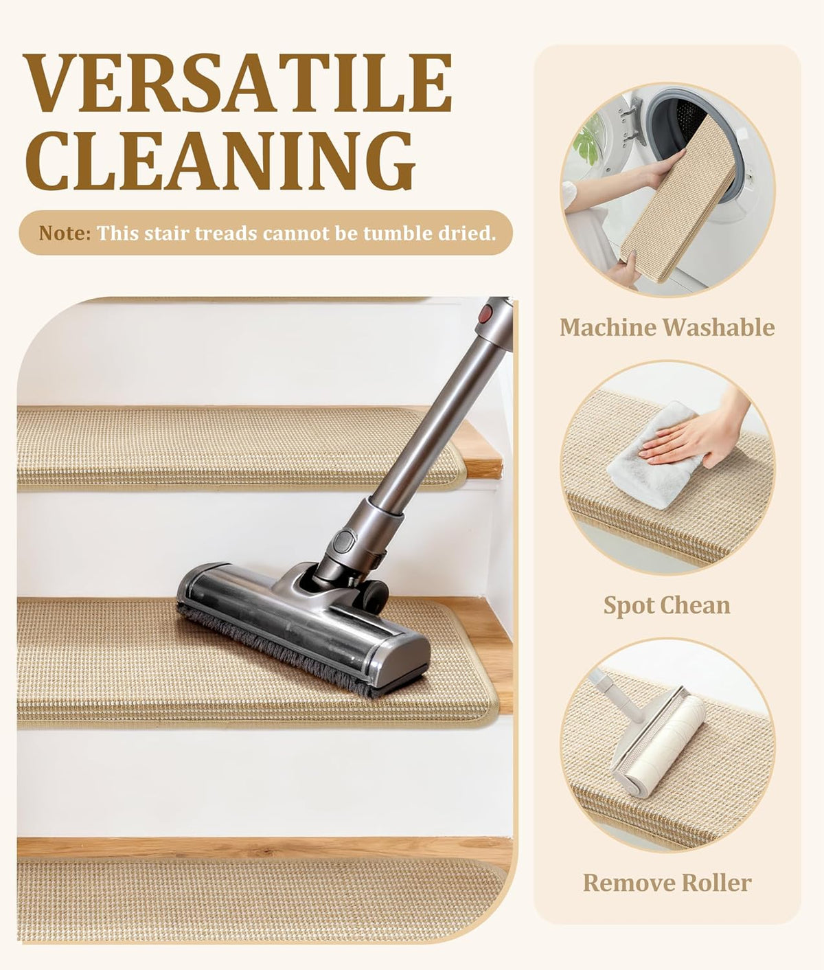 Bullnose Stair Treads for Wooden Steps: 14 Pack Bullnose Stair Carpet Treads Washable Non Slip Peel and Stick Carpet