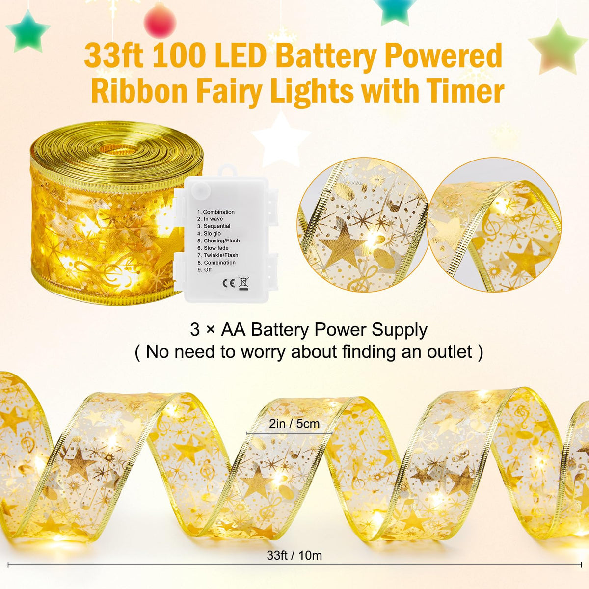 Christmas Tree Ribbon String Lights