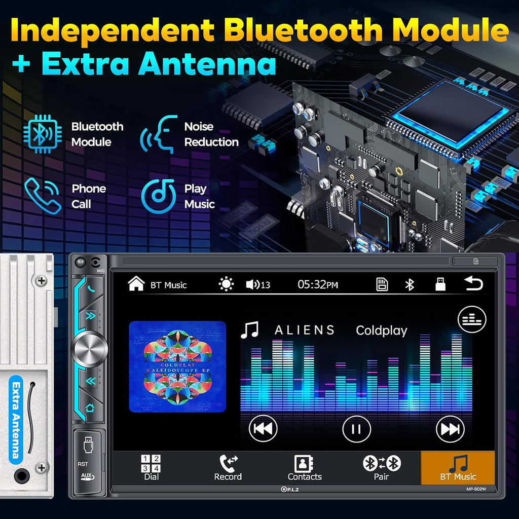 7" Wireless Double Din Car Stereo Apple Carplay Radio Screen for Car Audio Receivers, Bluetooth 5.3 Car Play Android