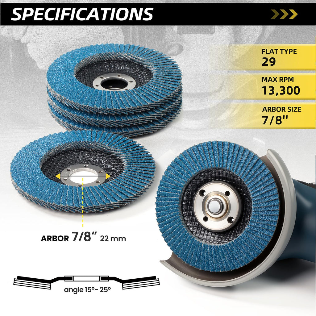 5 Pack Zirconia Flap Discs 4 1/2” 60 Grit Flap Discs for Angle Grinder T29 Grinding Wheels for Metal,Wood,Stainless Steel Grinding and Stock Removal