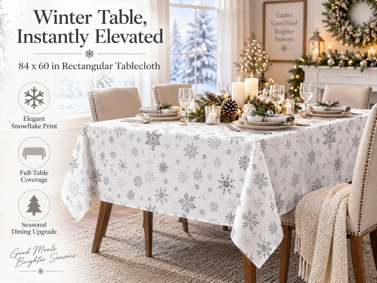 Winter Snowflake White Rectangle Tablecloth 60 x 84 Inches