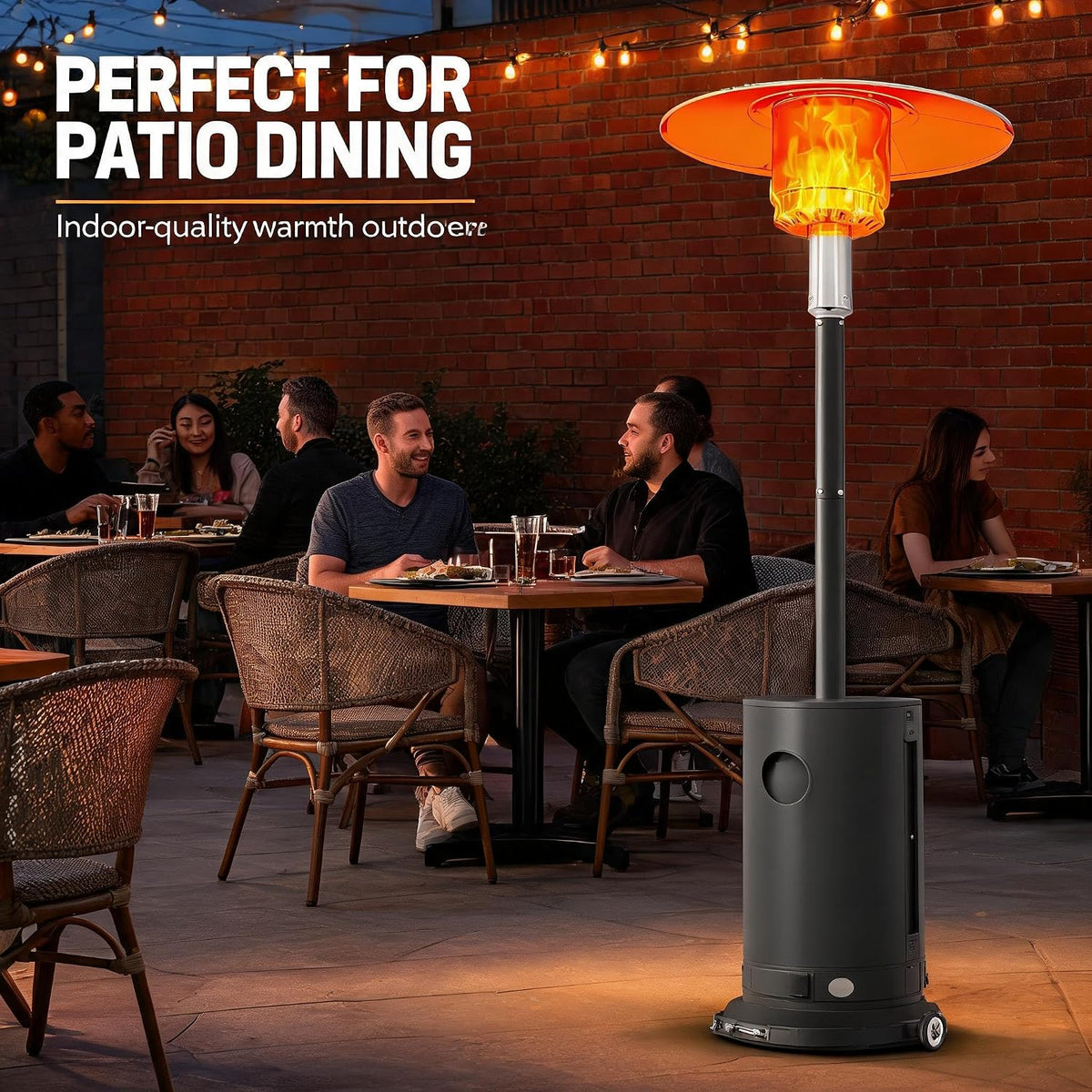 Stainless Steel Propane Outdoor Patio Heater with Wheels 48000 BTU