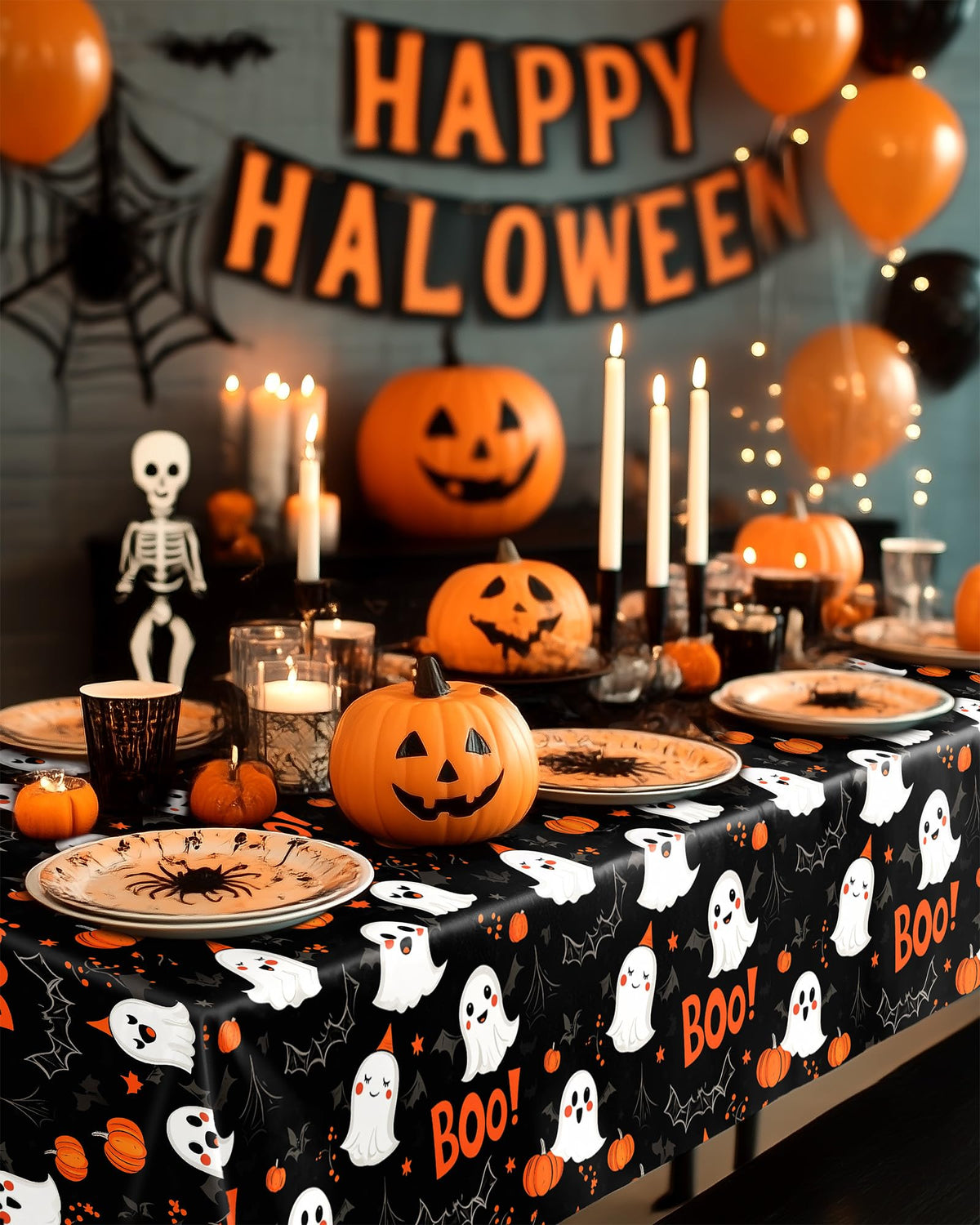 Plastic Table Cloth Disposable 54x108 Inch 10 Pack Halloween Black
