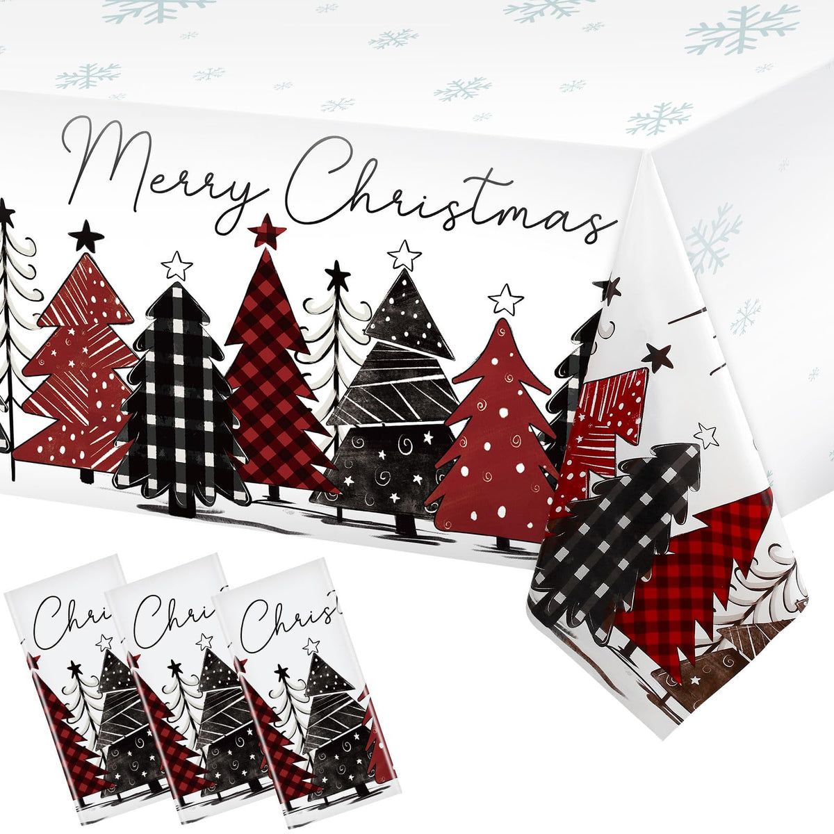 3 Pack Christmas Table Cloth Xmas Tree Tablecloth Buffalo Plaid