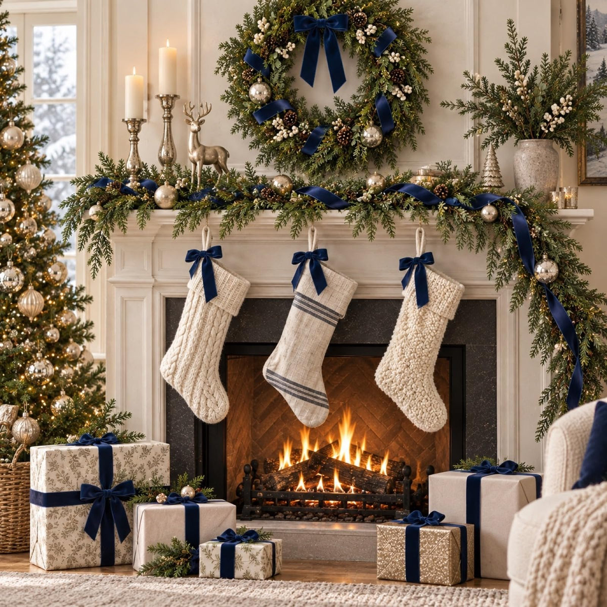10 Yards Navy Velvet Ribbon for Christmas Tree, 1.5 Inch