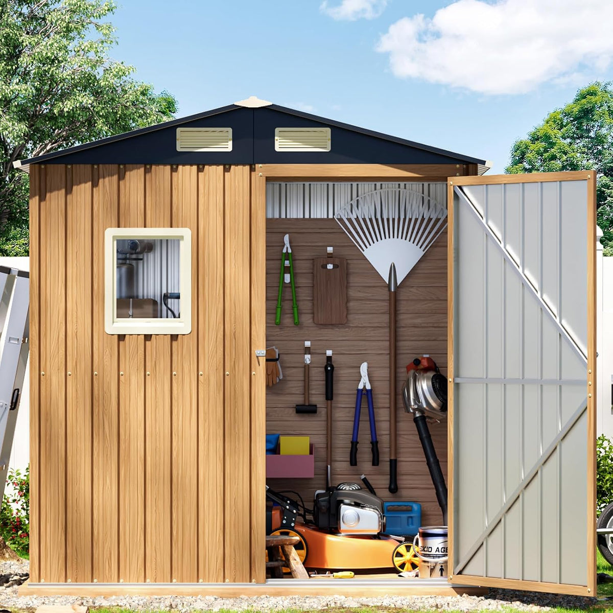 6X4FT Garden Storage Shed (NO Wood Panels&Frame Floor) | Outdoor Storage Shed with Lockable Door,Steel Tool Shed with