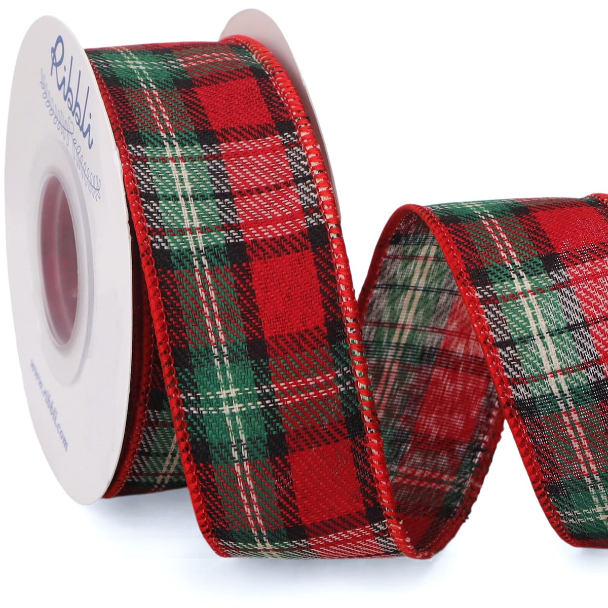 Tartan Plaid Wired Ribbon 1.5" 10 Yds Christmas Bows Red/Green/Ivory