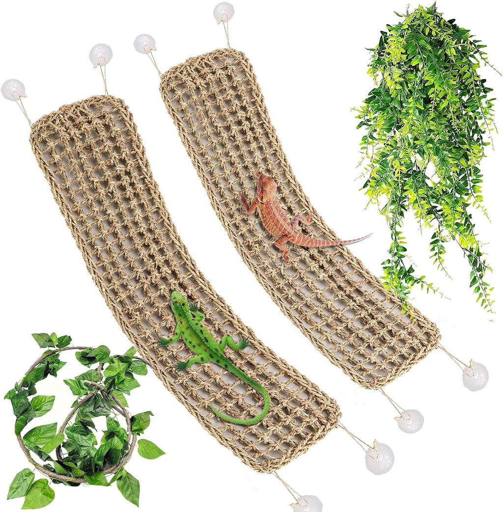 2 Pack Large Bearded Dragon Hammock,30"x7"Lizard Climbing Lounger,Natural Seagrass Reptile Hammocks Tank Accessories