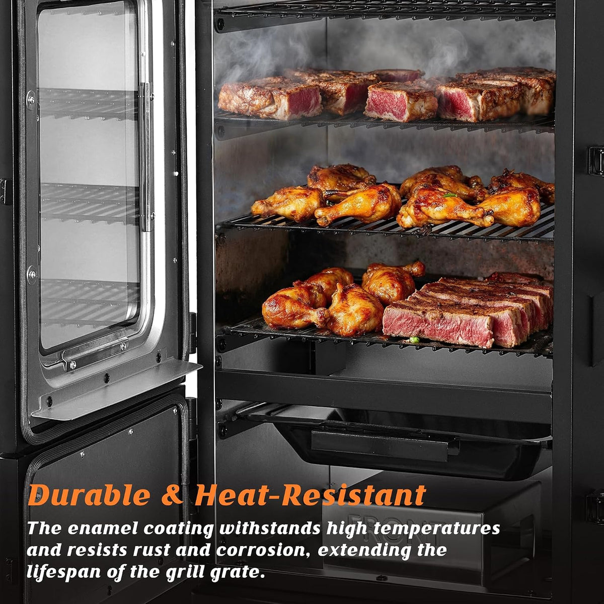 Electric Pellet Smoker with Rainproof Cover, Vertical Wood Pellet Smokers Grill With Hook Meat Probe LED Display