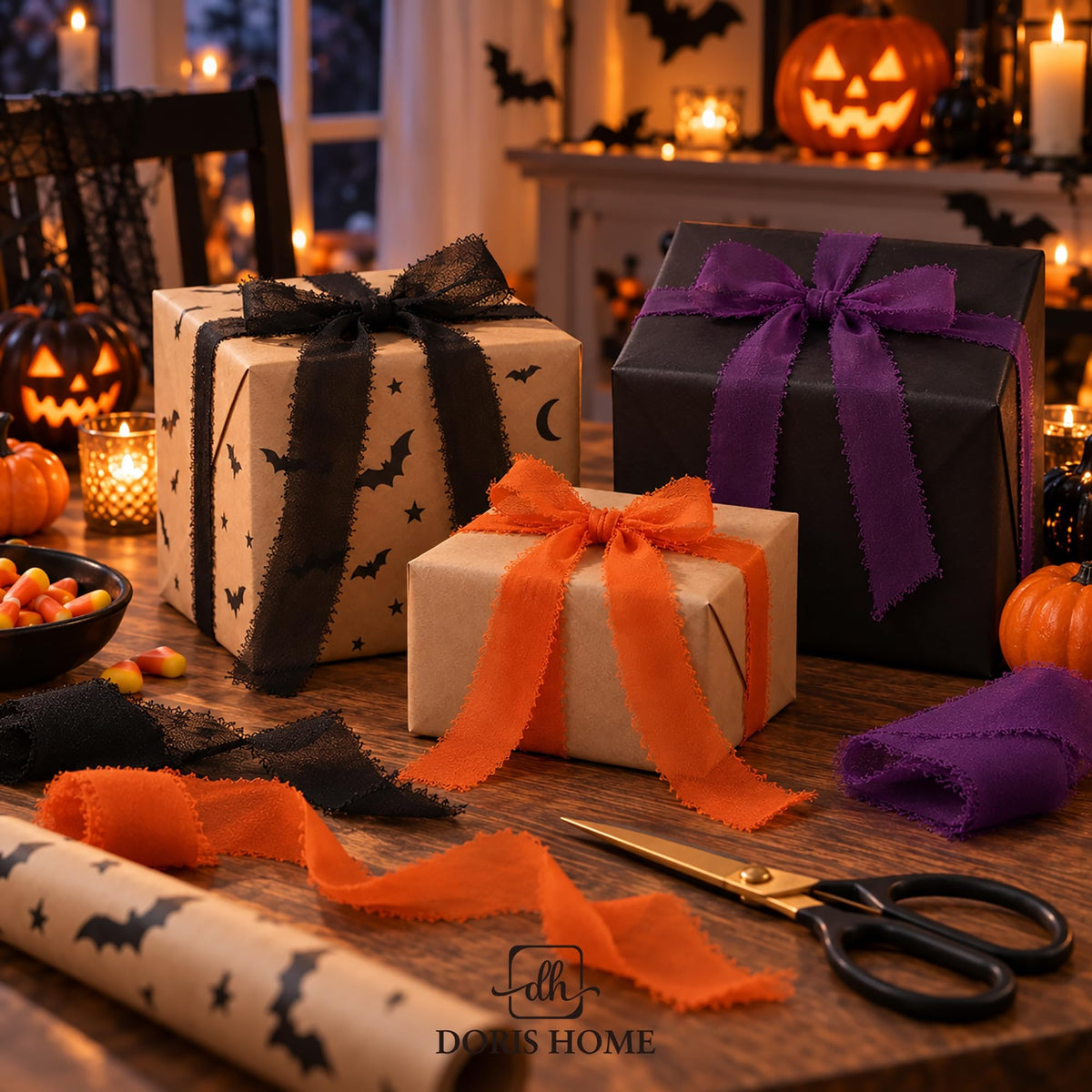 Halloween Fringe Chiffon Ribbon 1" x 21Yd Orange & Purple