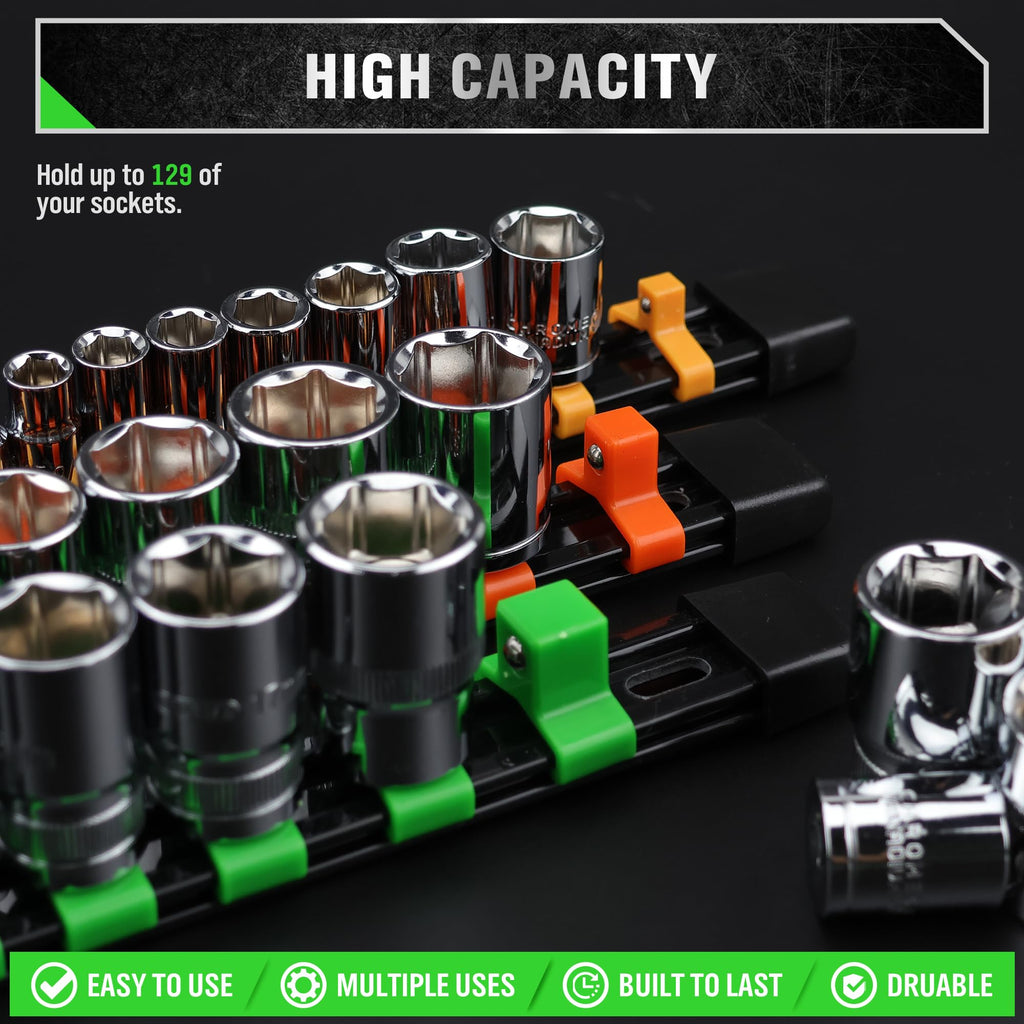 SWANLAKE Organizer Socket Holder, 9PCS 1/4-Inch x 48 Clips, 3/8-Inch x 45 Clips, 1/2-Inch x 36 Clips, Premium Quality